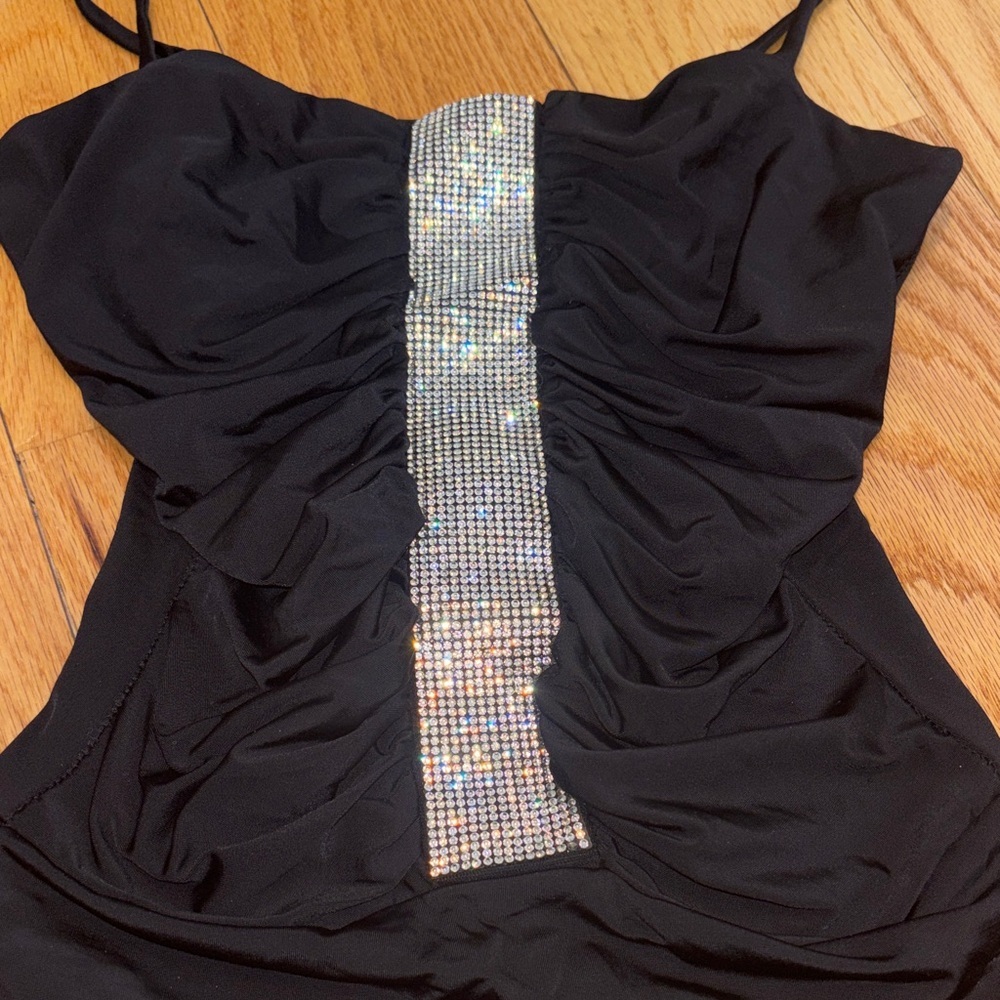 Black Rhinestone-Embellished Spaghetti Strap Top - Picture 4 of 7